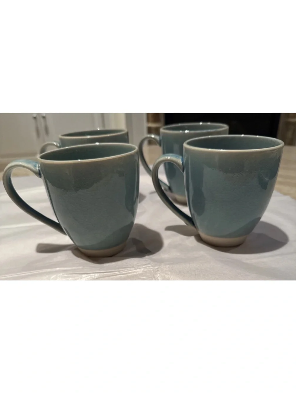 West Elm Crackle Glaze Light Blue Ceramic Glazed CoffeeTea Mugs Set of 4 New